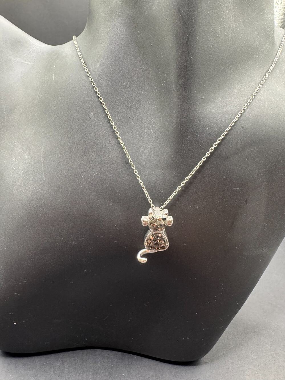 Vintage Sterling Silver 925 Marcasite Mini Cat Figural Pendant Necklace 18"